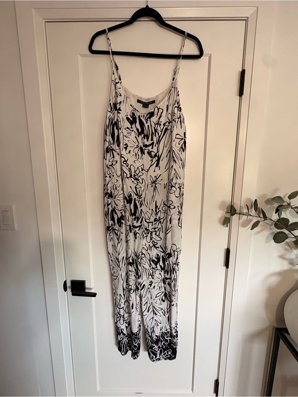 French Connection White Jumpsuit with Black Floral Print